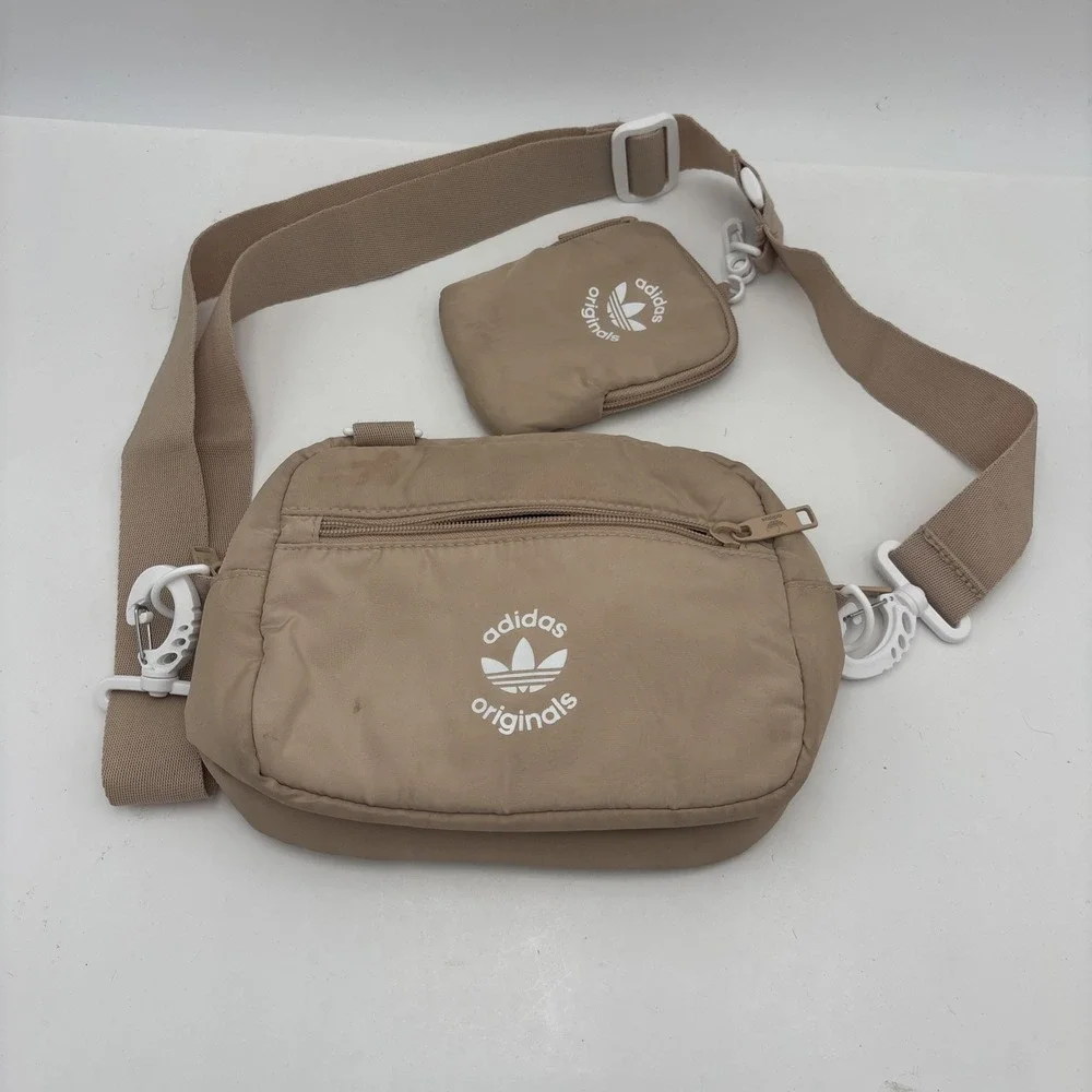 Adidas Crossbody Pouch Puffer Bag Beige Fanny Pack Essentials Travel Zip Up